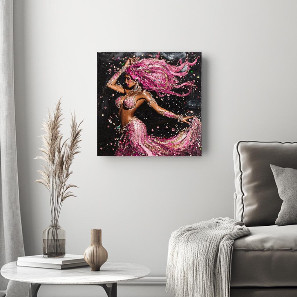 Rhinestone Pink I Belly Dance Canvas Art 16 in x 16 in