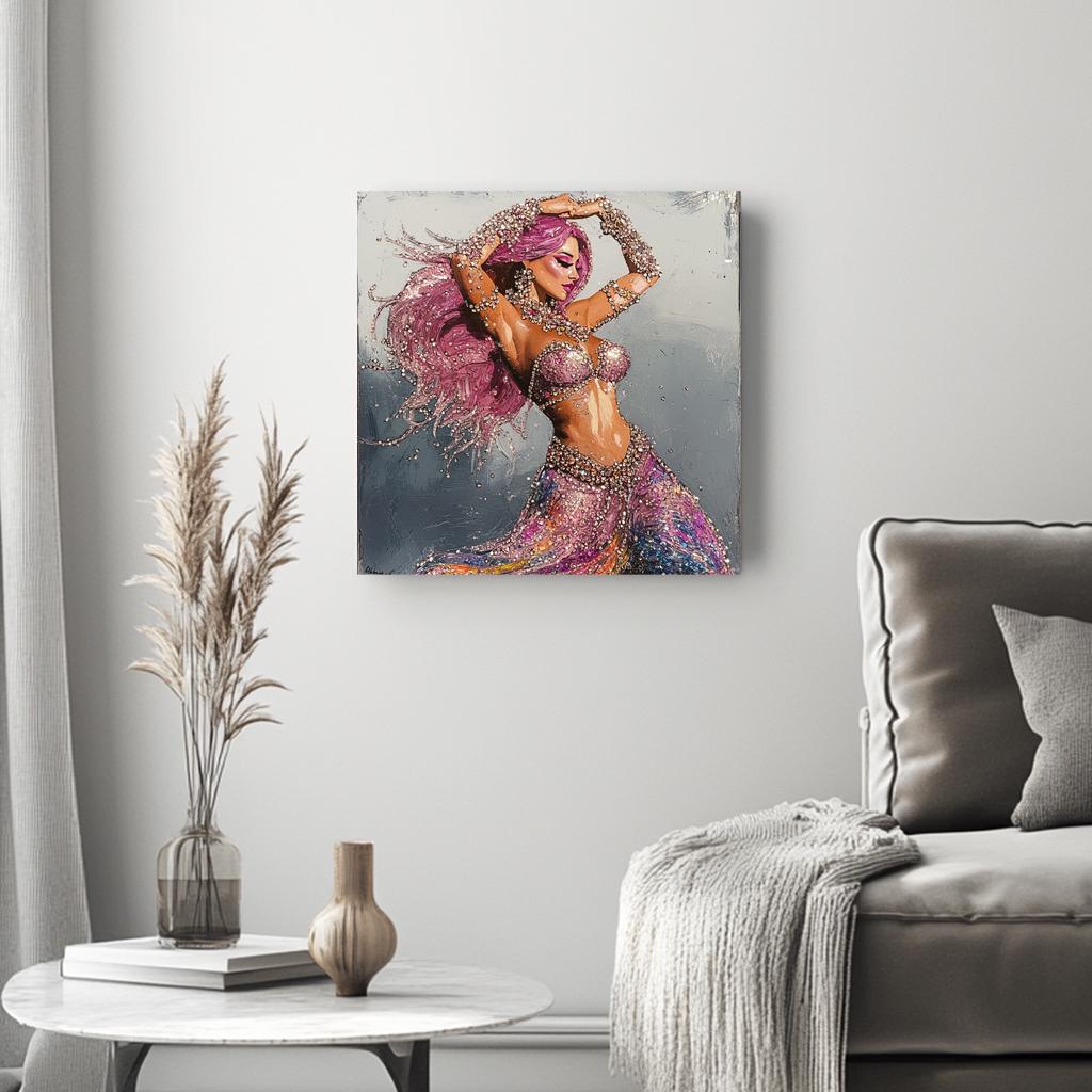 Rhinestone Pink II Belly Dance Canvas Art 16 in x 16 in