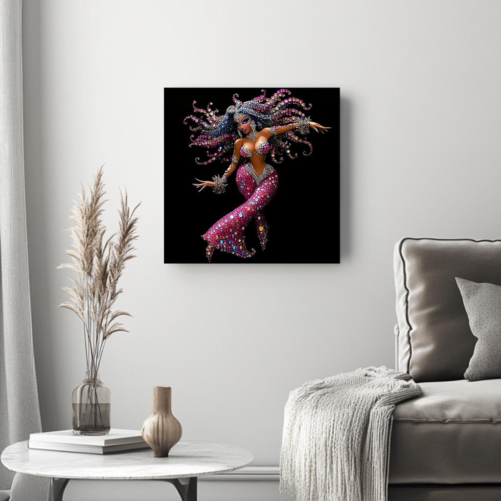 Rhinestone Pink IV Belly Dance Canvas Art 16 in x 16 in