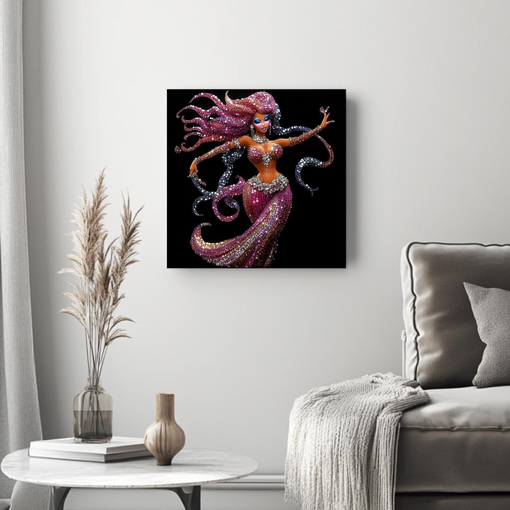 Rhinestone Pink V Belly Dance Canvas Art 16 in x 16 in