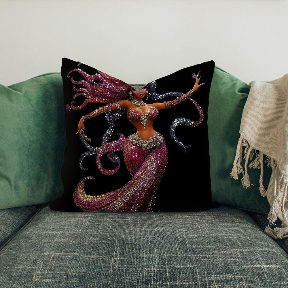 Rhinestone Pink V Belly Dance Throw Pillow 18 in x 18 in