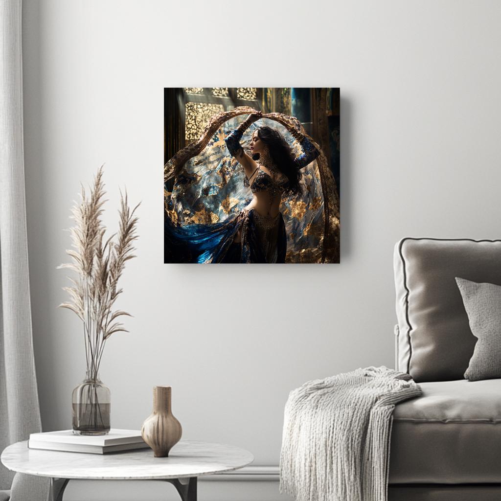 Sapphire Reveries III Belly Dance Canvas Art 16 in x 16 in