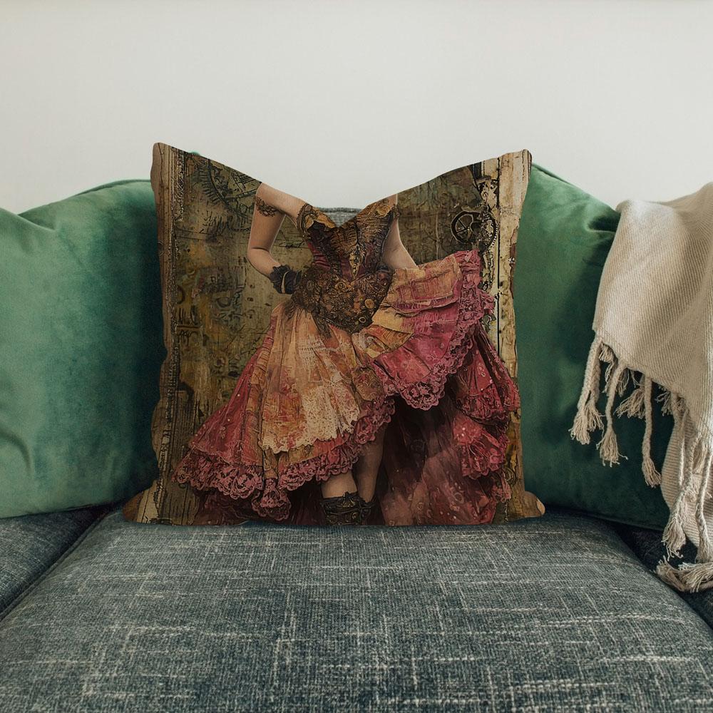 Steampunk Mixed Media I Belly Dance Throw Pillow 18 in x 18 in