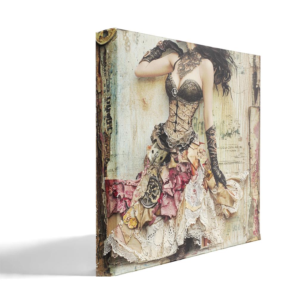Steampunk Mixed Media II Belly Dance Canvas Art 16 in x 16 in