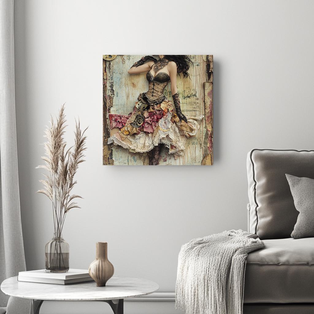 Steampunk Mixed Media II Belly Dance Canvas Art 16 in x 16 in