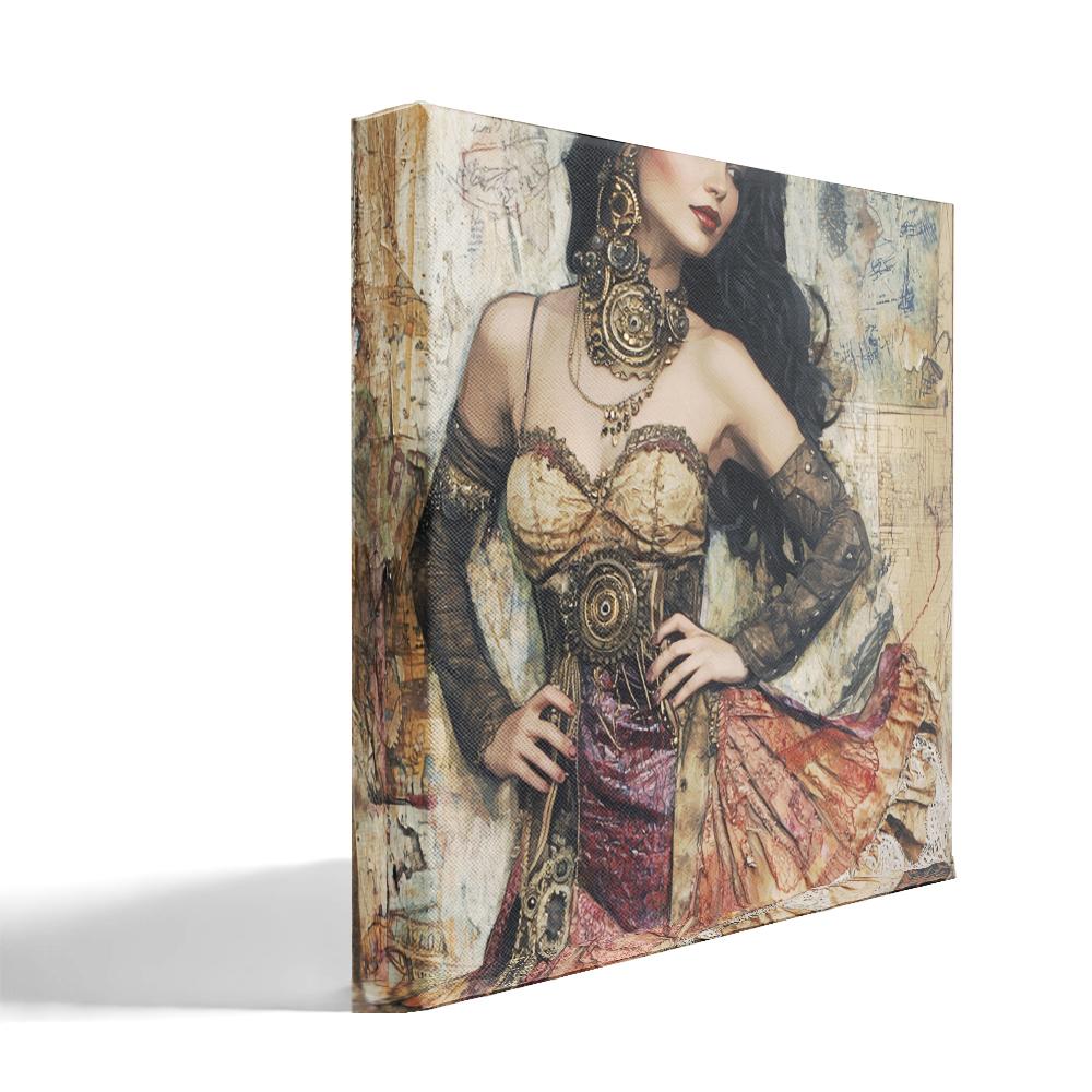 Steampunk Mixed Media III Belly Dance Canvas Art 16 in x 16 in