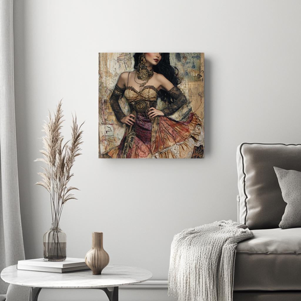 Steampunk Mixed Media III Belly Dance Canvas Art 16 in x 16 in