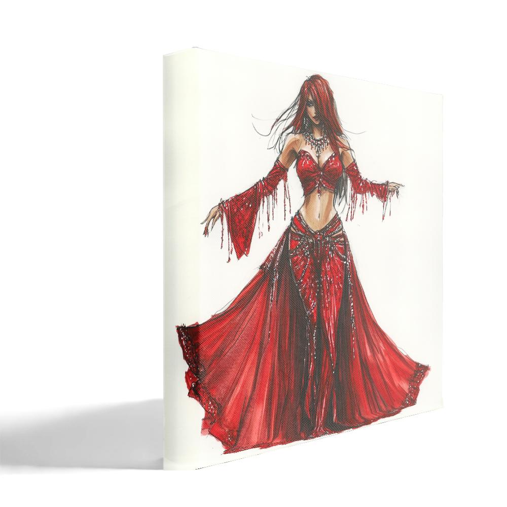 Striking Red Costume Sketch I Belly Dance Canvas Art 16 in x 16 in
