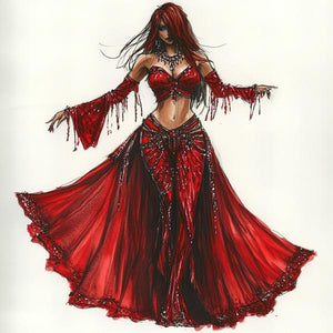Striking Red Costume Sketch I Watercolor Purple - Belly Dance Art Download