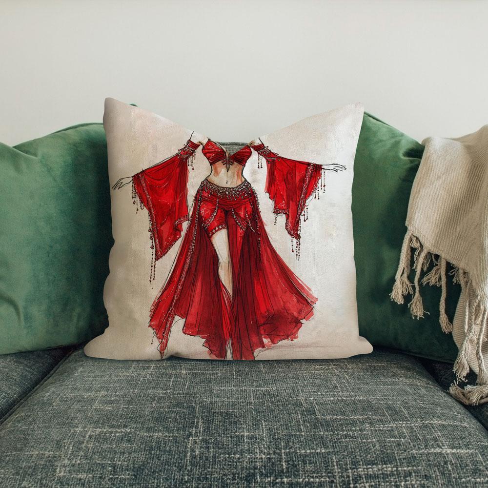 Striking Red Costume Sketch Ii Belly Dance Throw Pillow 18 in x 18 in