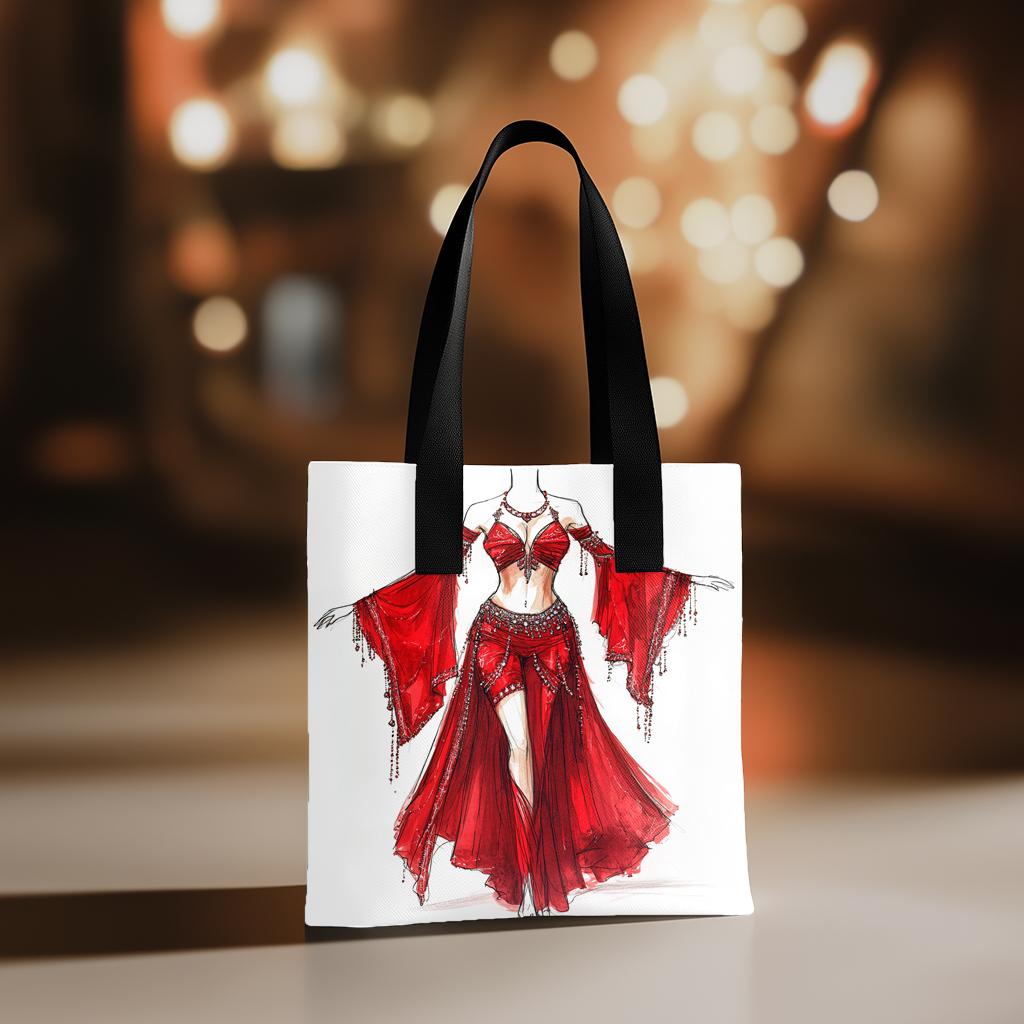 Striking Red Costume Sketch II Watercolor Purple - Belly Dance Fashion Tote Bag