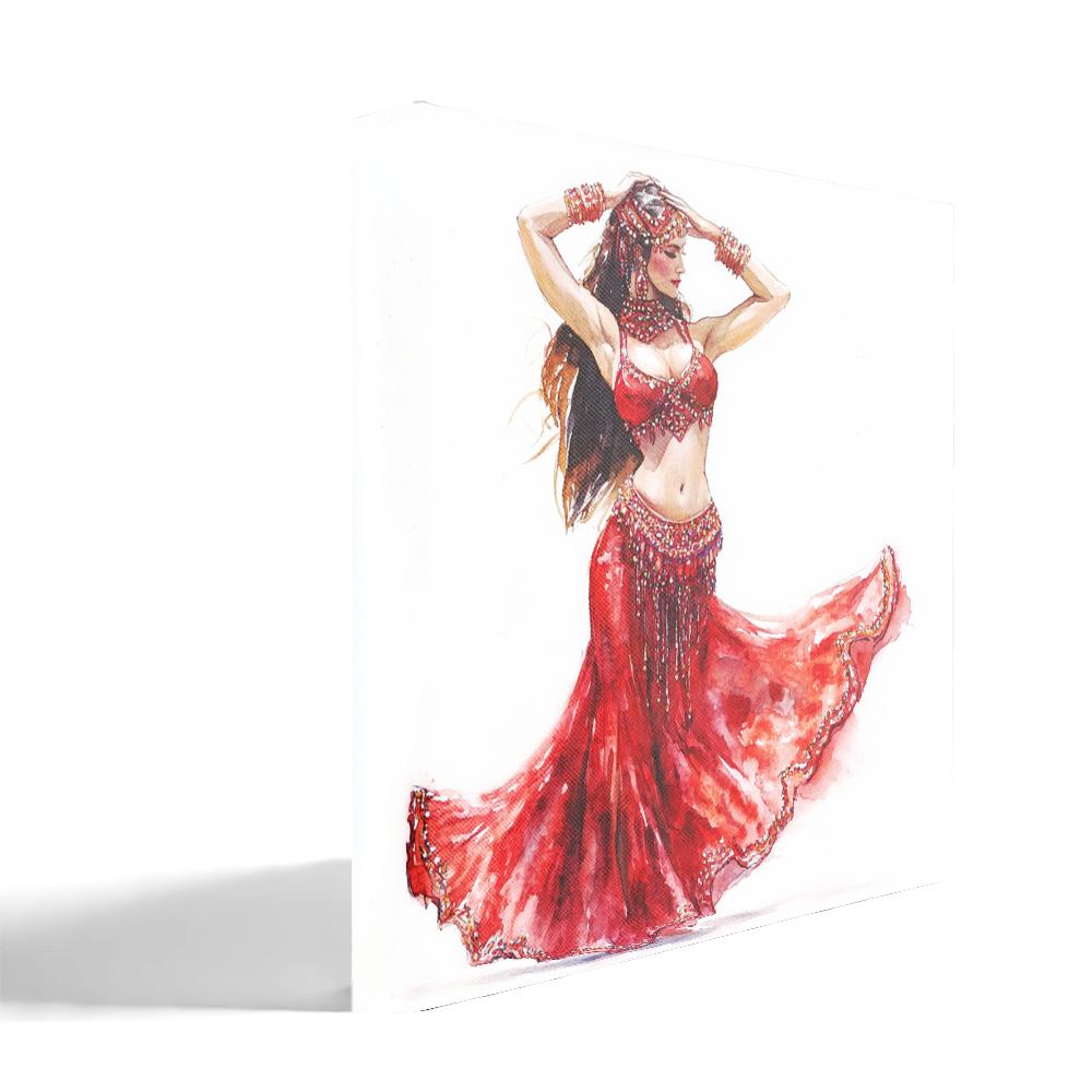 Striking Red Costume Sketch III Belly Dance Canvas Art 16 in x 16 in