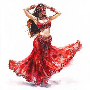 Striking Red Costume Sketch III Watercolor Purple - Belly Dance Art Download