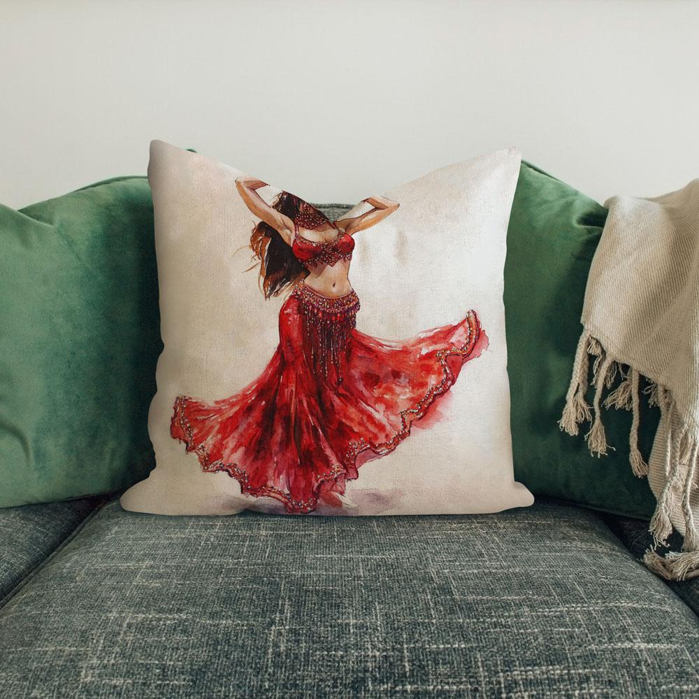 Striking Red Costume Sketch Iii Belly Dance Throw Pillow 18 in x 18 in