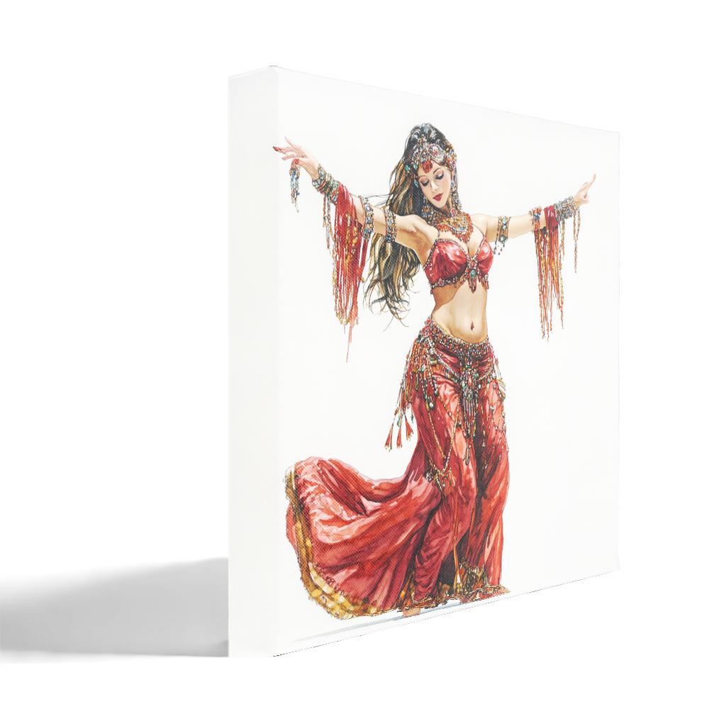 Striking Red Costume Sketch IV Belly Dance Canvas Art 16 in x 16 in