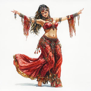 Striking Red Costume Sketch IV Watercolor Purple - Belly Dance Art Download