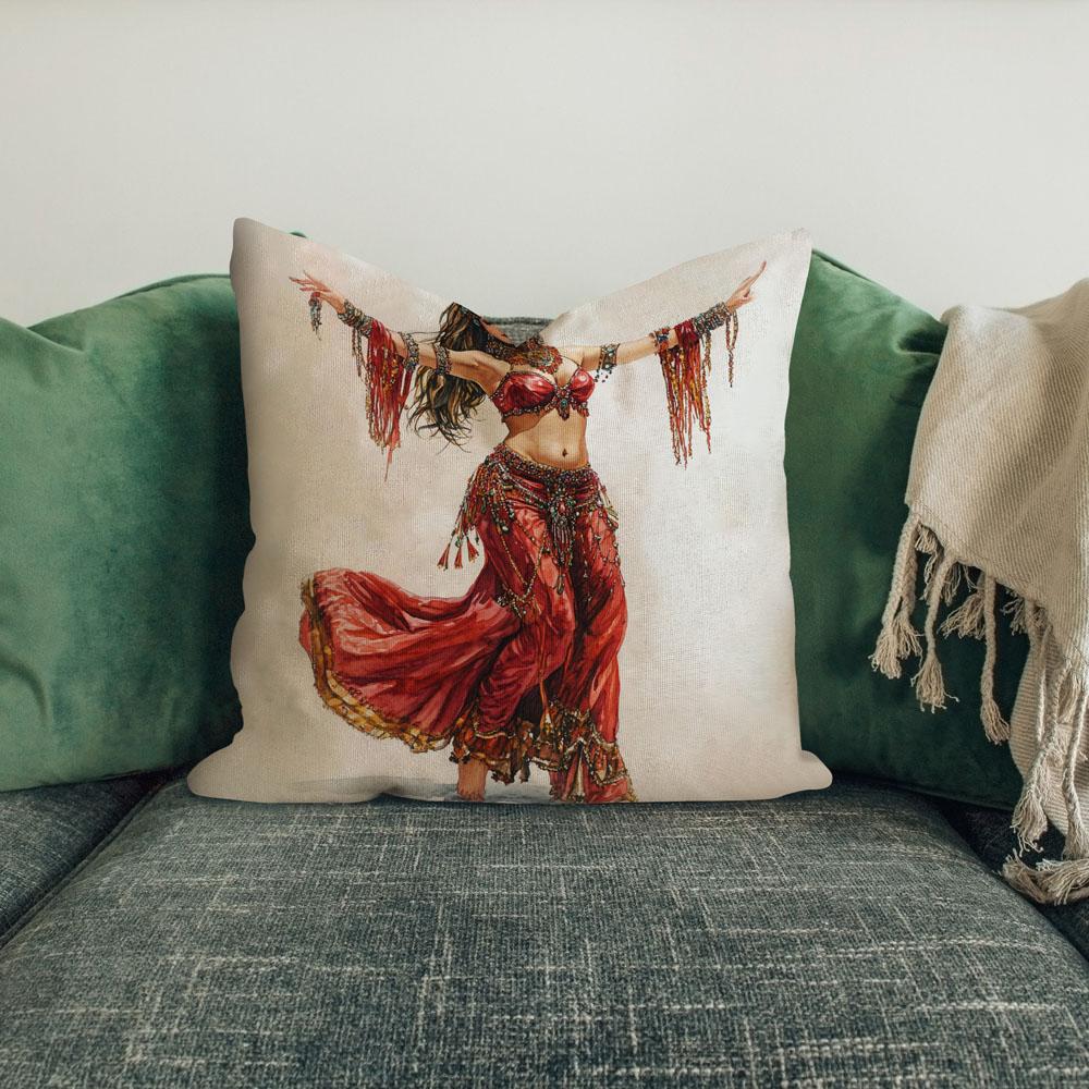 Striking Red Costume Sketch Iv Belly Dance Throw Pillow 18 in x 18 in