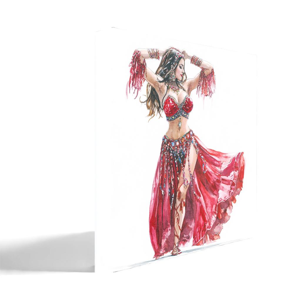 Striking Red Costume Sketch V Belly Dance Canvas Art 16 in x 16 in