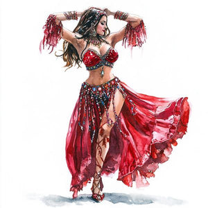 Striking Red Costume Sketch V Watercolor Purple - Belly Dance Art Download