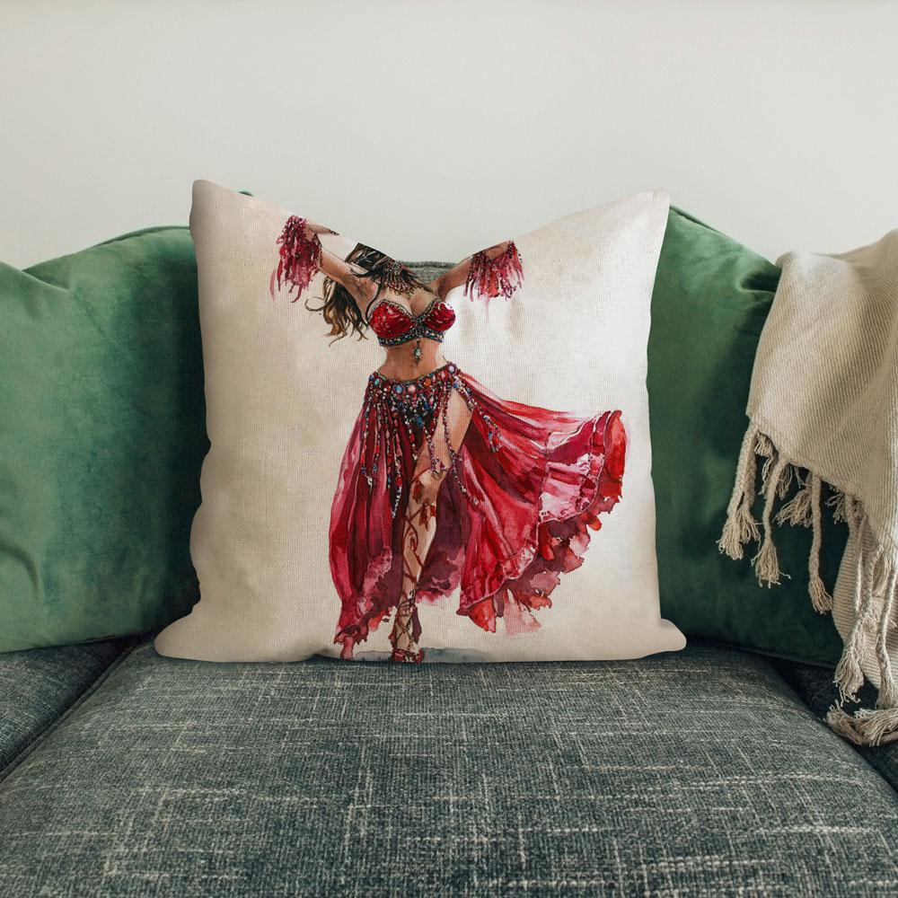Striking Red Costume Sketch V Belly Dance Throw Pillow 18 in x 18 in