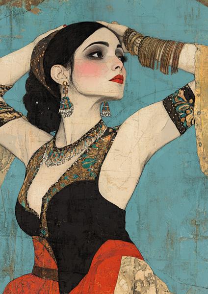 Tribal Eclectic III Watercolor Purple - Belly Dance Art Download