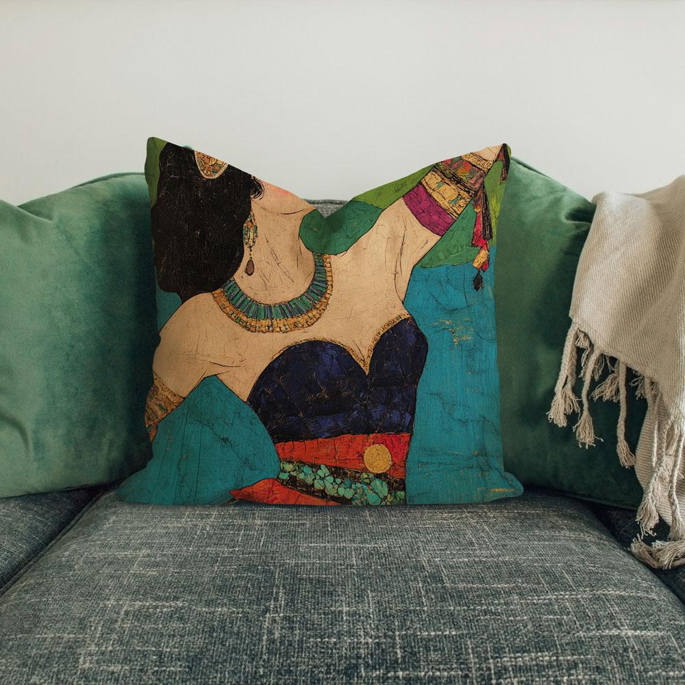Tribal Eclectic V Belly Dance Throw Pillow 18 in x 18 in