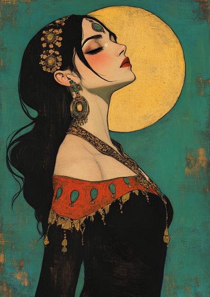 Tribal Eclectic VI Watercolor Purple - Belly Dance Art Download