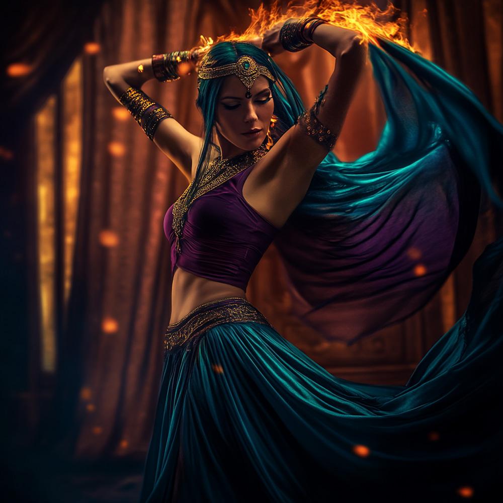 Veil of Fire I Vintage Red - Belly Dance Art Download
