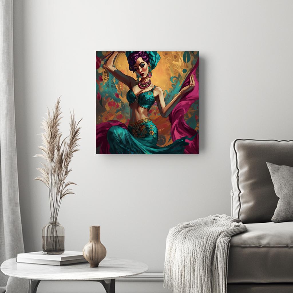 Vintage Brush Strokes I Belly Dance Canvas Art 16 in x 16 in