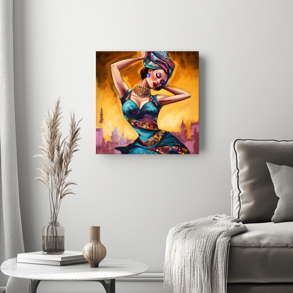 Vintage Brush Strokes III Belly Dance Canvas Art 16 in x 16 in