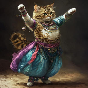 Vintage Shimmy Cat I Watercolor Purple - Belly Dance Art Download