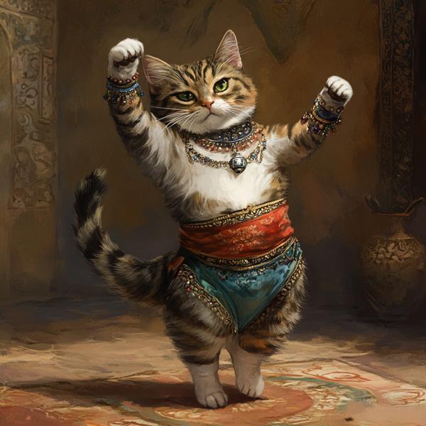 Vintage Shimmy Cat II Watercolor Purple - Belly Dance Art Download