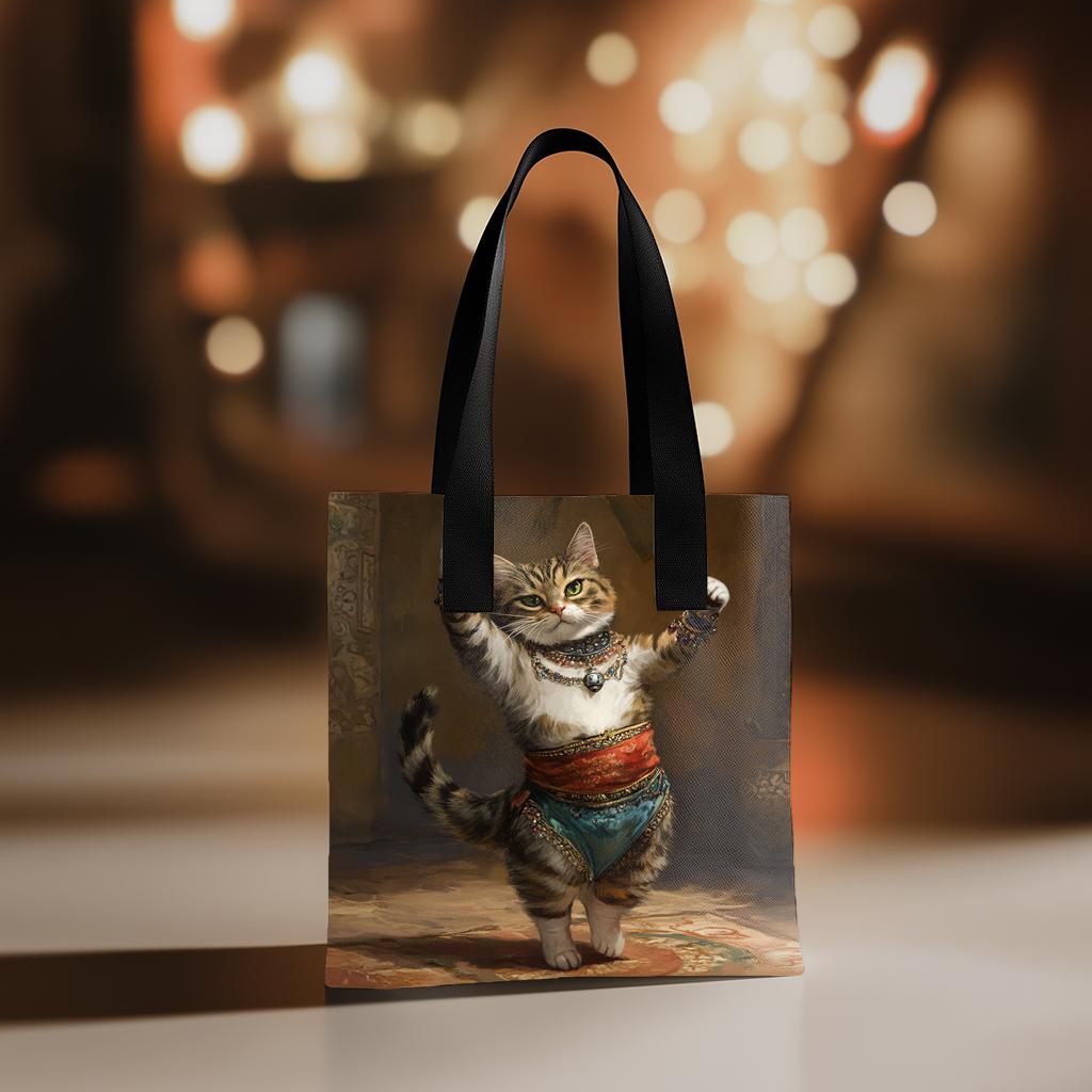 Vintage Shimmy Cat II Watercolor Purple - Belly Dance Fashion Tote Bag