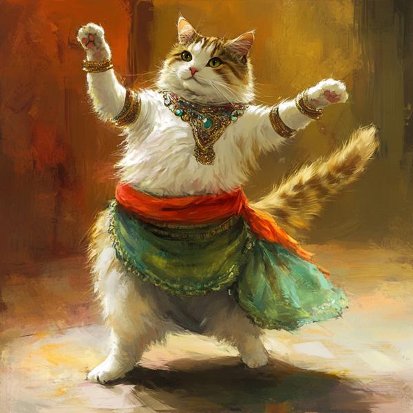 Vintage Shimmy Cat III Watercolor Purple - Belly Dance Art Download