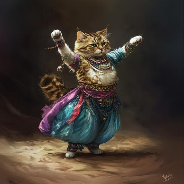 Vintage Shimmy Cat IV Watercolor Purple - Belly Dance Art Download