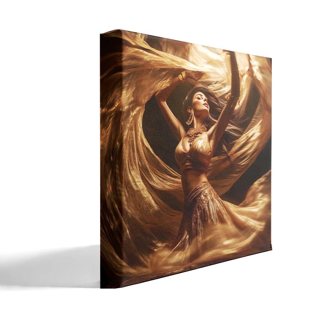 Vortex Veil Gold I Belly Dance Canvas Art 16 in x 16 in