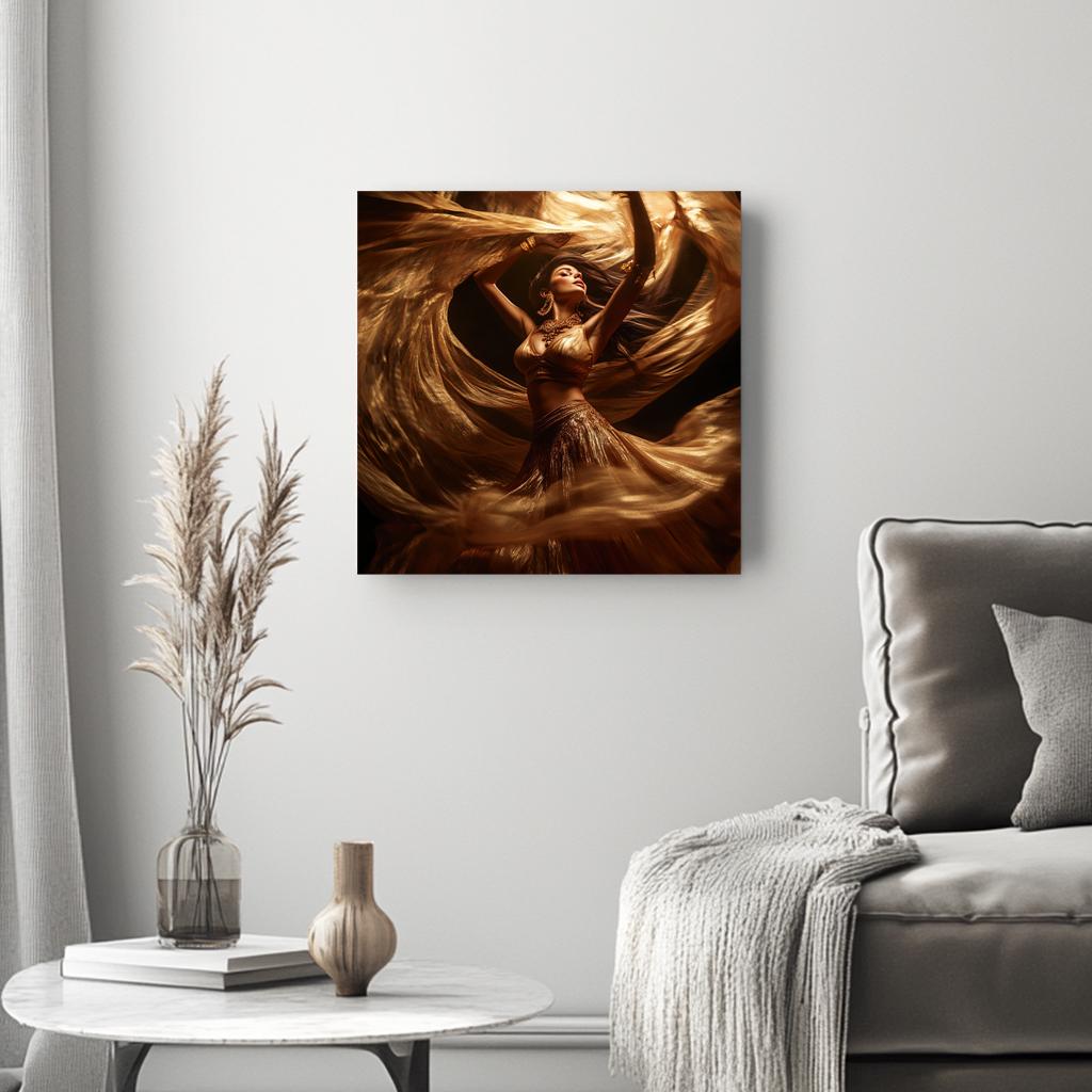 Vortex Veil Gold I Belly Dance Canvas Art 16 in x 16 in