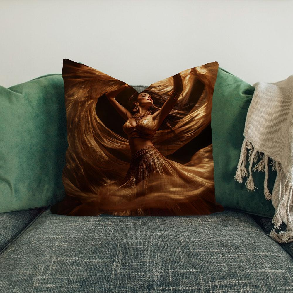 Vortex Veil Gold I Belly Dance Throw Pillow 18 in x 18 in