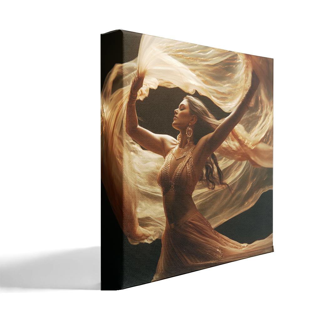 Vortex Veil Gold II Belly Dance Canvas Art 16 in x 16 in