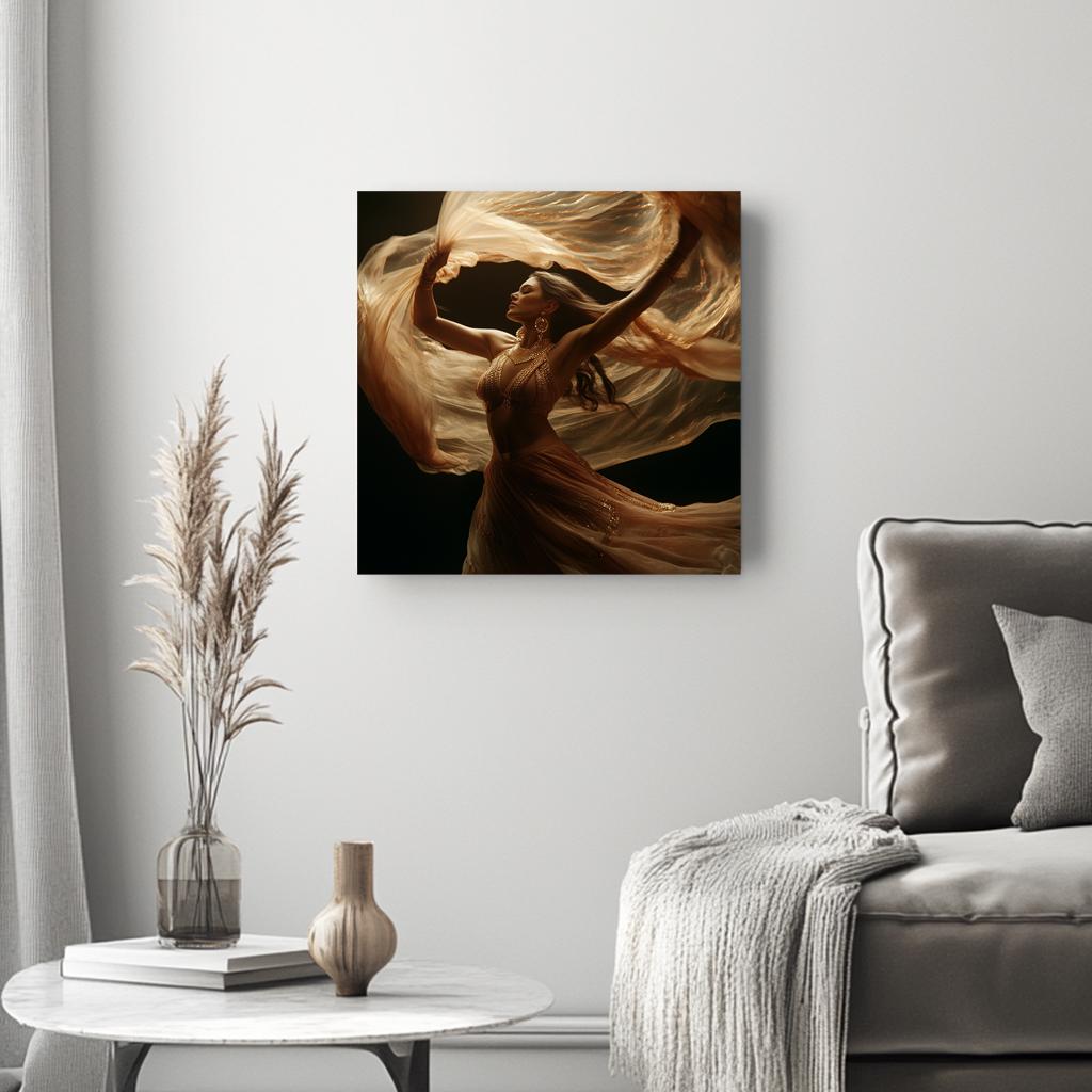 Vortex Veil Gold II Belly Dance Canvas Art 16 in x 16 in