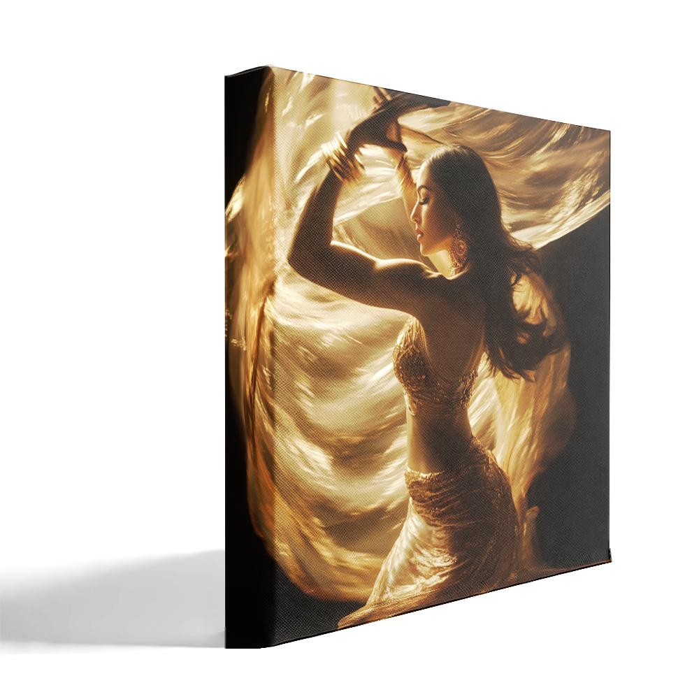 Vortex Veil Gold III Belly Dance Canvas Art 16 in x 16 in