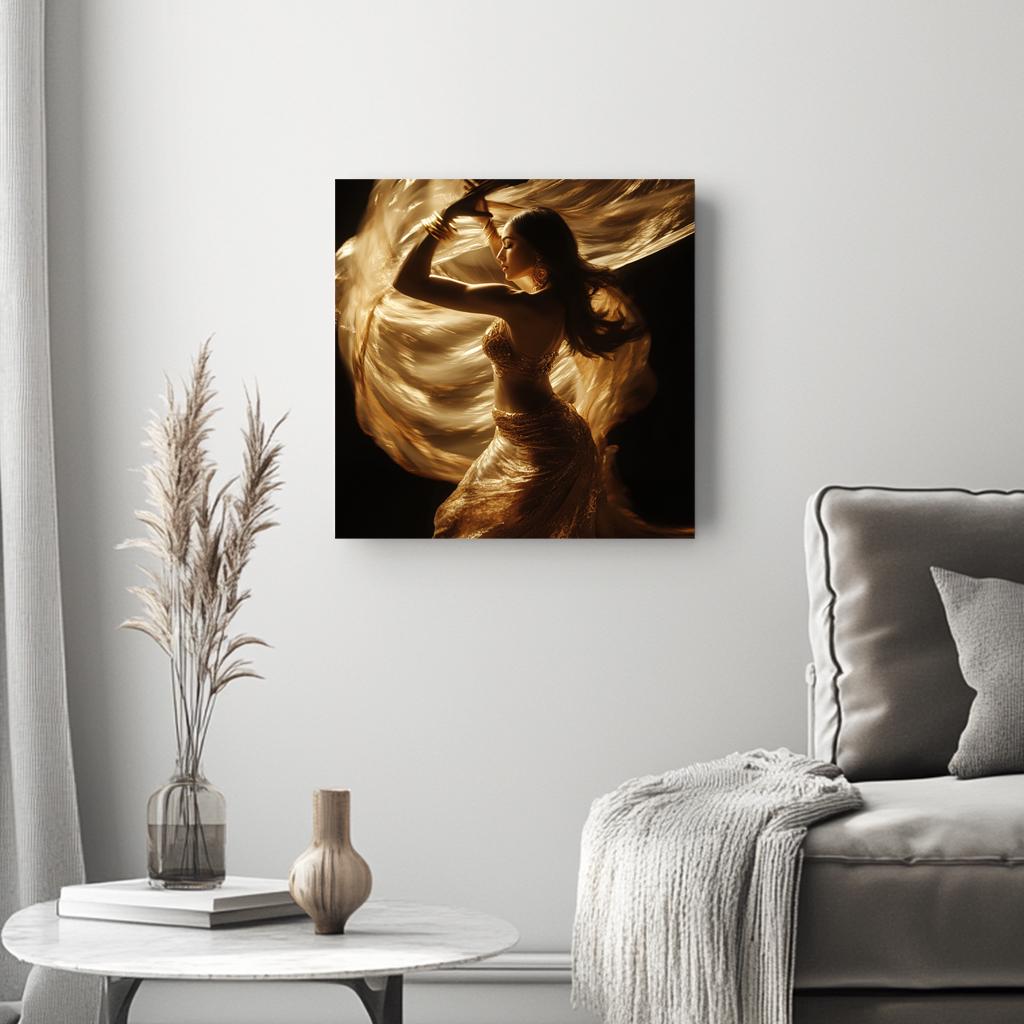 Vortex Veil Gold III Belly Dance Canvas Art 16 in x 16 in