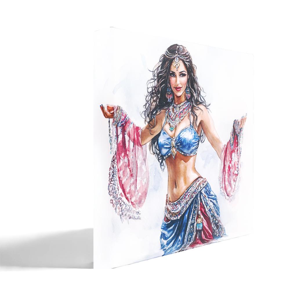 Blue Performance Watercolor I Belly Dance Canvas Art 16 in x 16 in