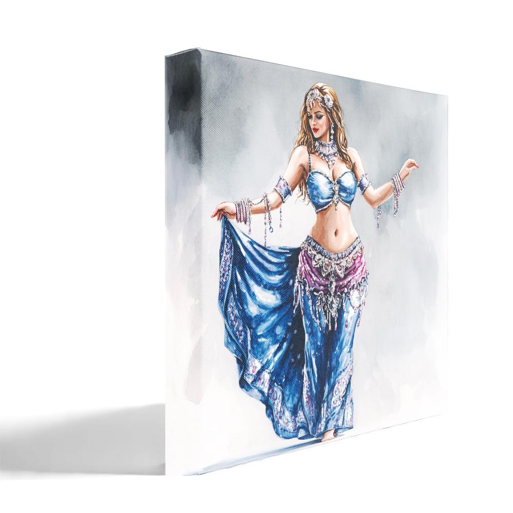 Blue Performance Watercolor II Belly Dance Canvas Art 16 in x 16 in