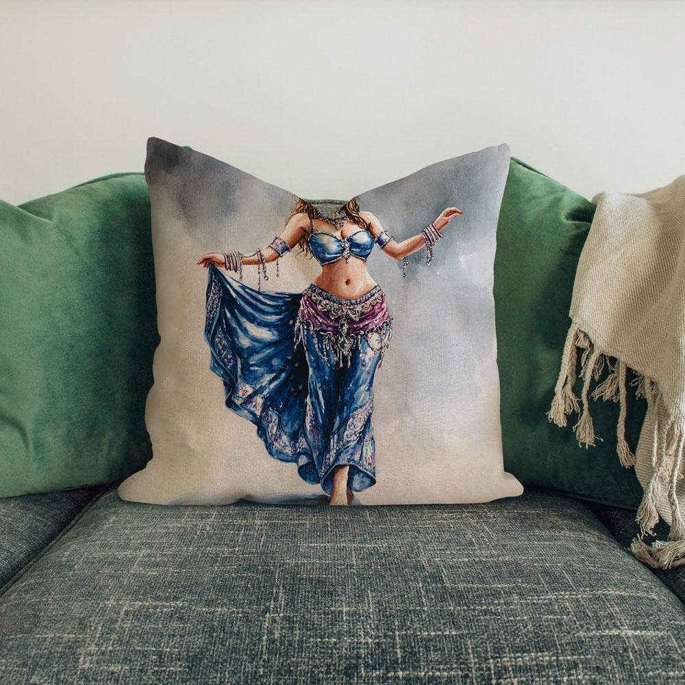 Blue Performance Watercolor Ii Belly Dance Throw Pillow 18 in x 18 in