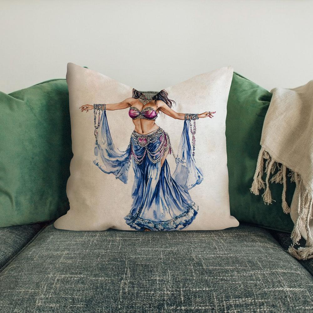 Blue Performance Watercolor Iii Belly Dance Throw Pillow 18 in x 18 in