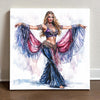 Blue Performance Watercolor IV Belly Dance Canvas Art 16 in x 16 in