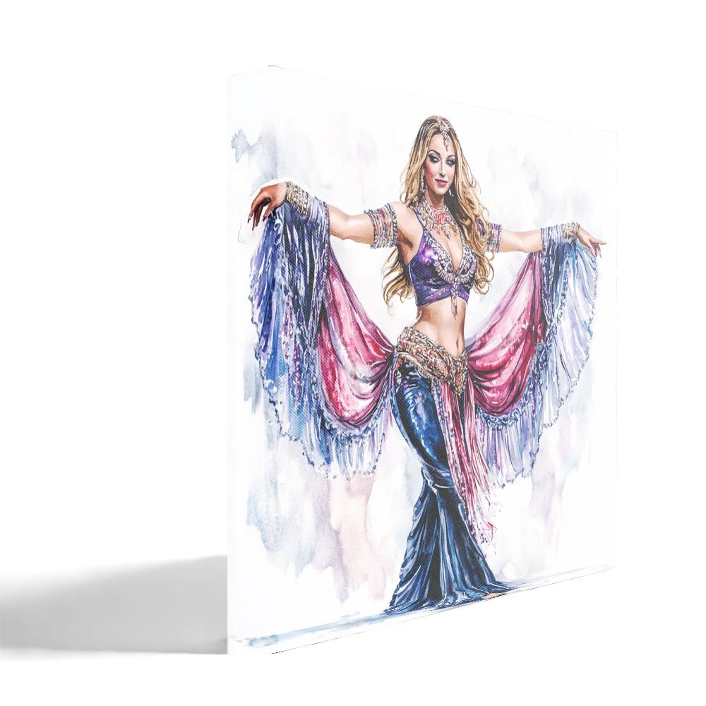 Blue Performance Watercolor IV Belly Dance Canvas Art 16 in x 16 in