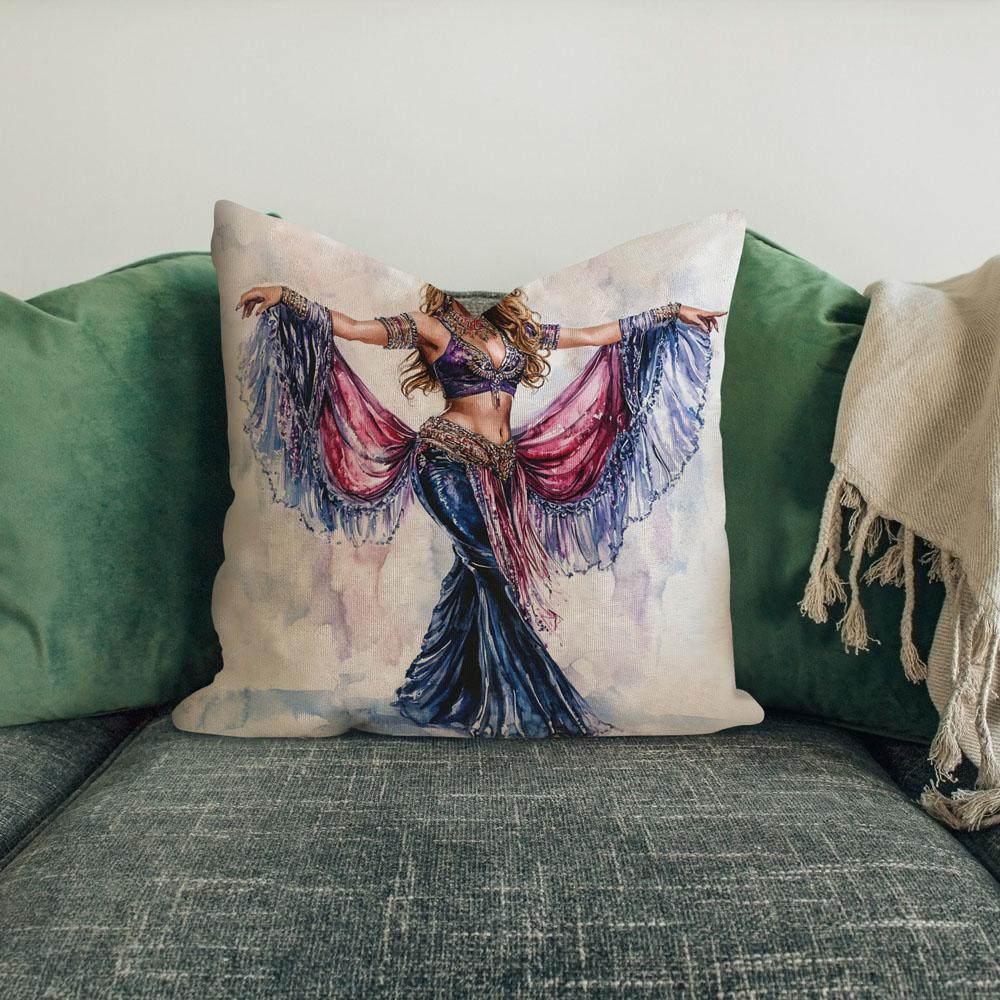 Blue Performance Watercolor Iv Belly Dance Throw Pillow 18 in x 18 in