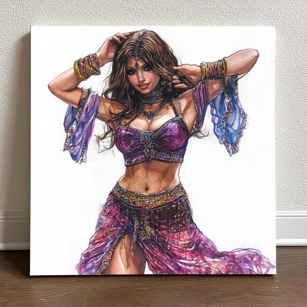 Colored Pencil Jewel I Belly Dance Canvas Art 16 in x 16 in